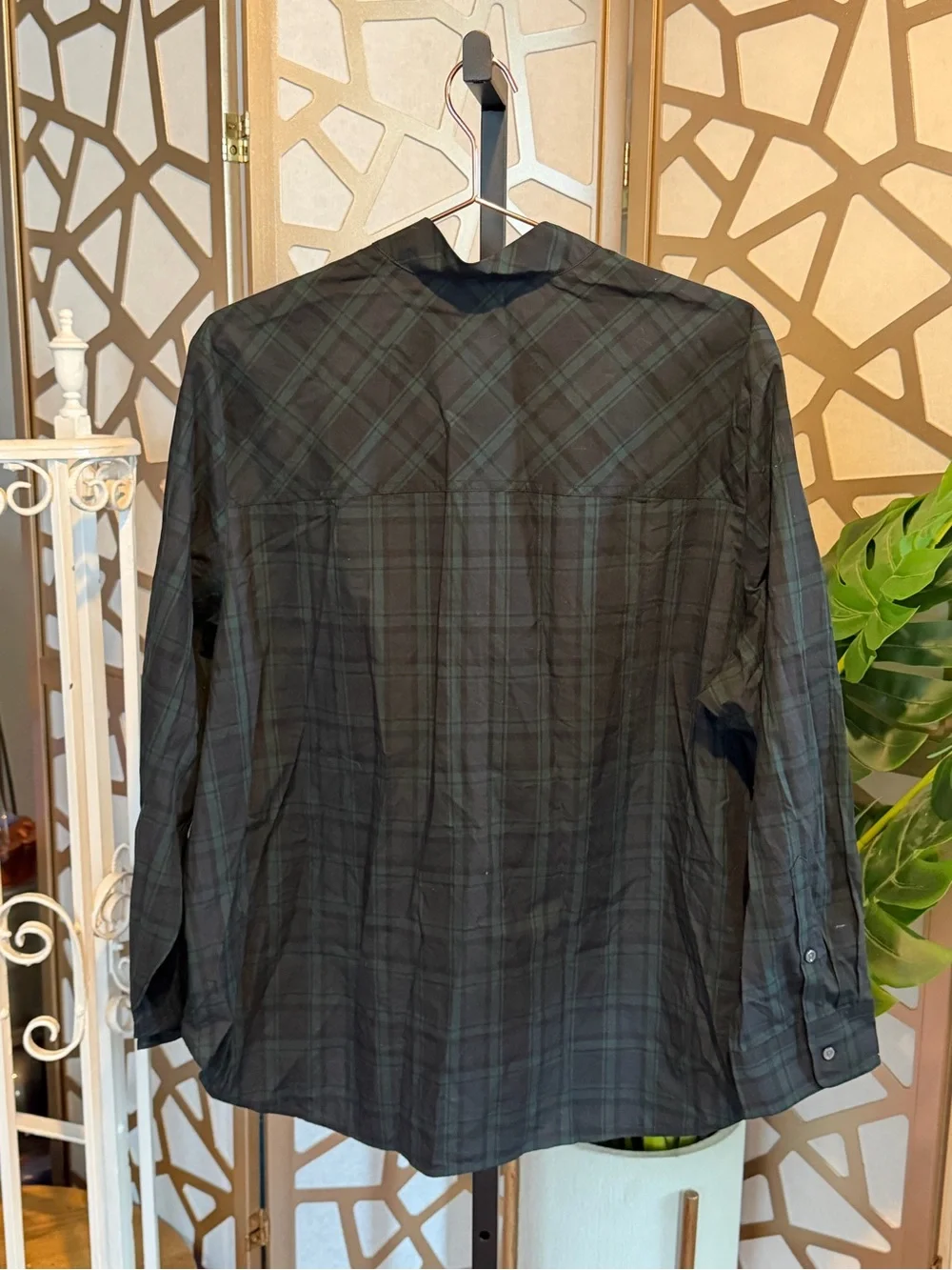 J.Crew Black Watch Plaid Jeweled Button Blouse Size 20 Tartan